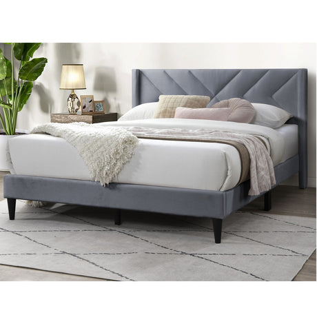 Elegant Bed With Upholstered Headboard, Platform Base