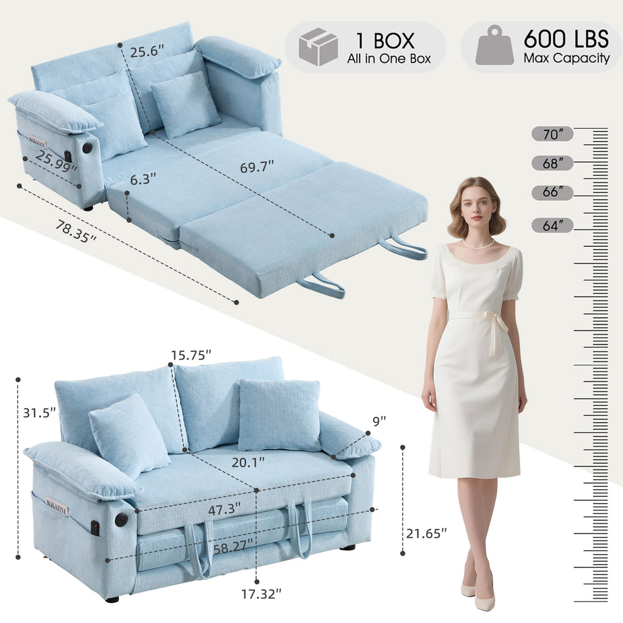 Upholstered Futon Convertible Floor Sofa Bed