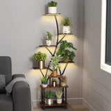 Plant Stand Indoor With Grow Light, 8 Tiered Tall Indoor Plant Shelves For Multiple Plants - Walnut / Black