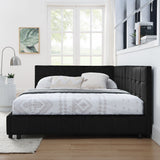 Storage Elegant Upholstered Tufted Bed Frame With Backrest And Armrests