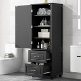 Tall Freestanding Bathroom Storage Cabinet With 2 Drawers And Adjustable Shelf