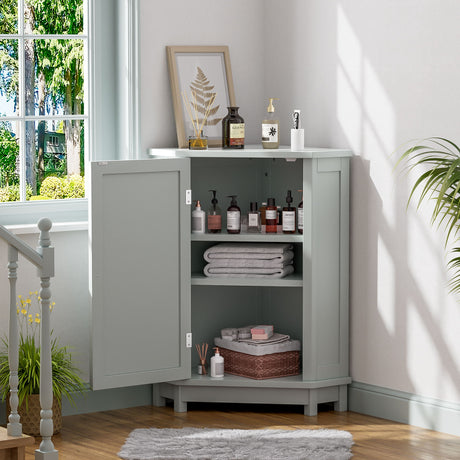 Triangle Corner Bathroom Cabinet With Adjustable Shelf, Storage Unit - Gray