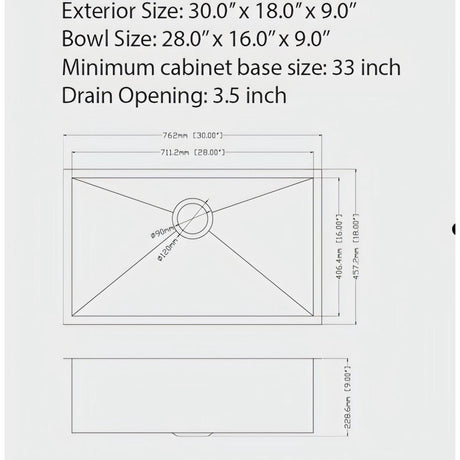 Undermount Kitchen Sink 16 Gauge Single Bowl Stainless Steel