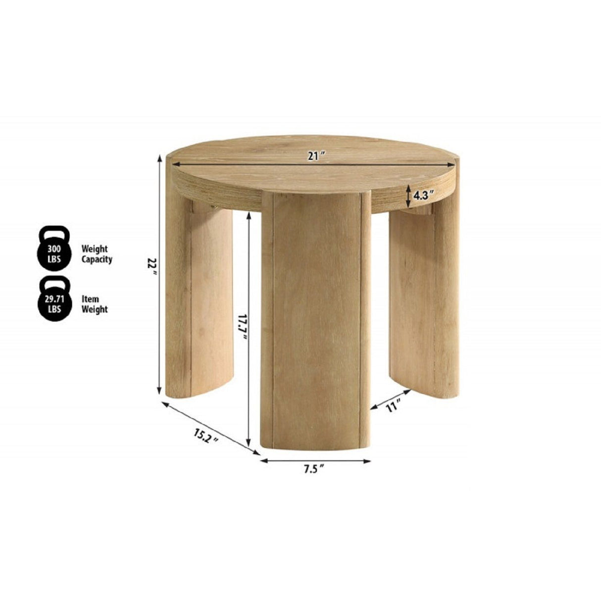 21" Kepler Drift Round End Table, Living Room 1 Piece Sofa Side Table With Curved Legs - Driftwood