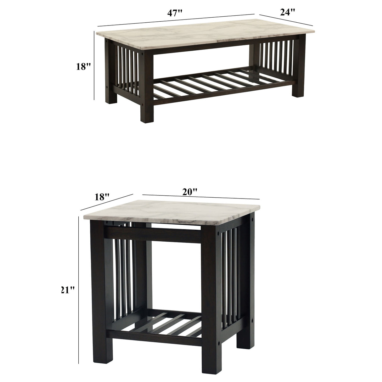 3 Piece Occasional Table Set, 1 Coffee Table And 2 End Tables, Open Storage Design - Walnut