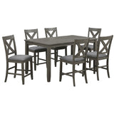7 Piece Dining Room Furniture, Counter Height Table And 6 Chairs Set - Gray