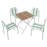 4 Piece Set Of Color Block Designed Single Chairs, Folding Square Table - Haze Green / Khaki / White