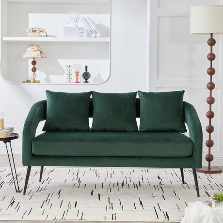 Open Back Loveseat Settee With 3 Pillows