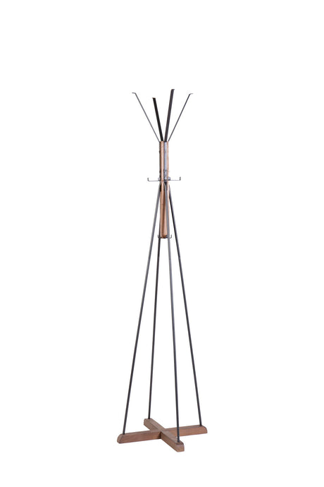 Reclaimed Wood And Metal Freestanding Coat Rack With Hooks Use In Bedroom, Living Room - Natural