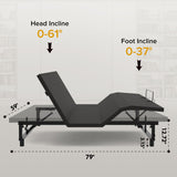 Adjustable Bed Base Frame With Wireless Remote, 4 USB Ports, Under Bed Nightlights, Zero Gravity