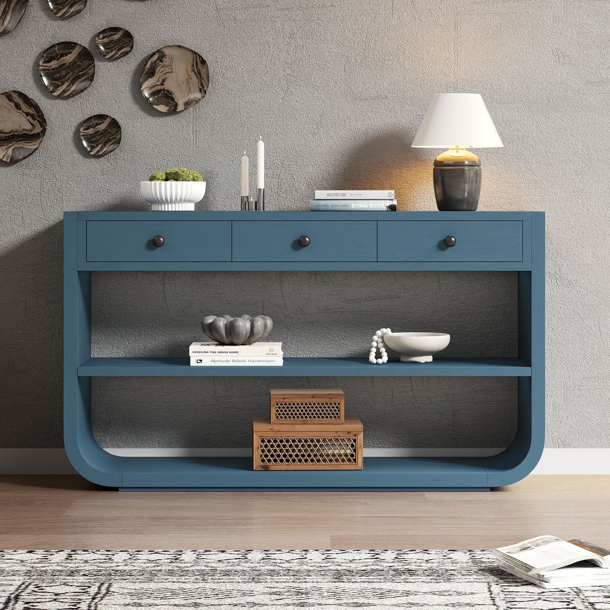 Console Table With 3 Soft Close Drawers & 2 Open Shelves