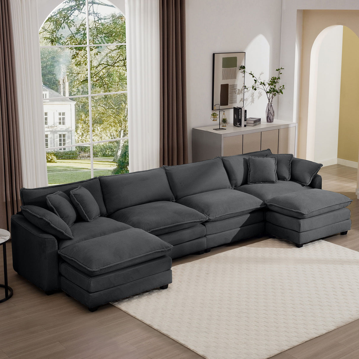 Modular Oversized Cushion Sofa With Ottoman, Low Back, Deep Seating Sofa Set