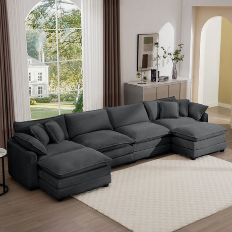 Modular Oversized Cushion Sofa With Ottoman, Low Back, Deep Seating Sofa Set