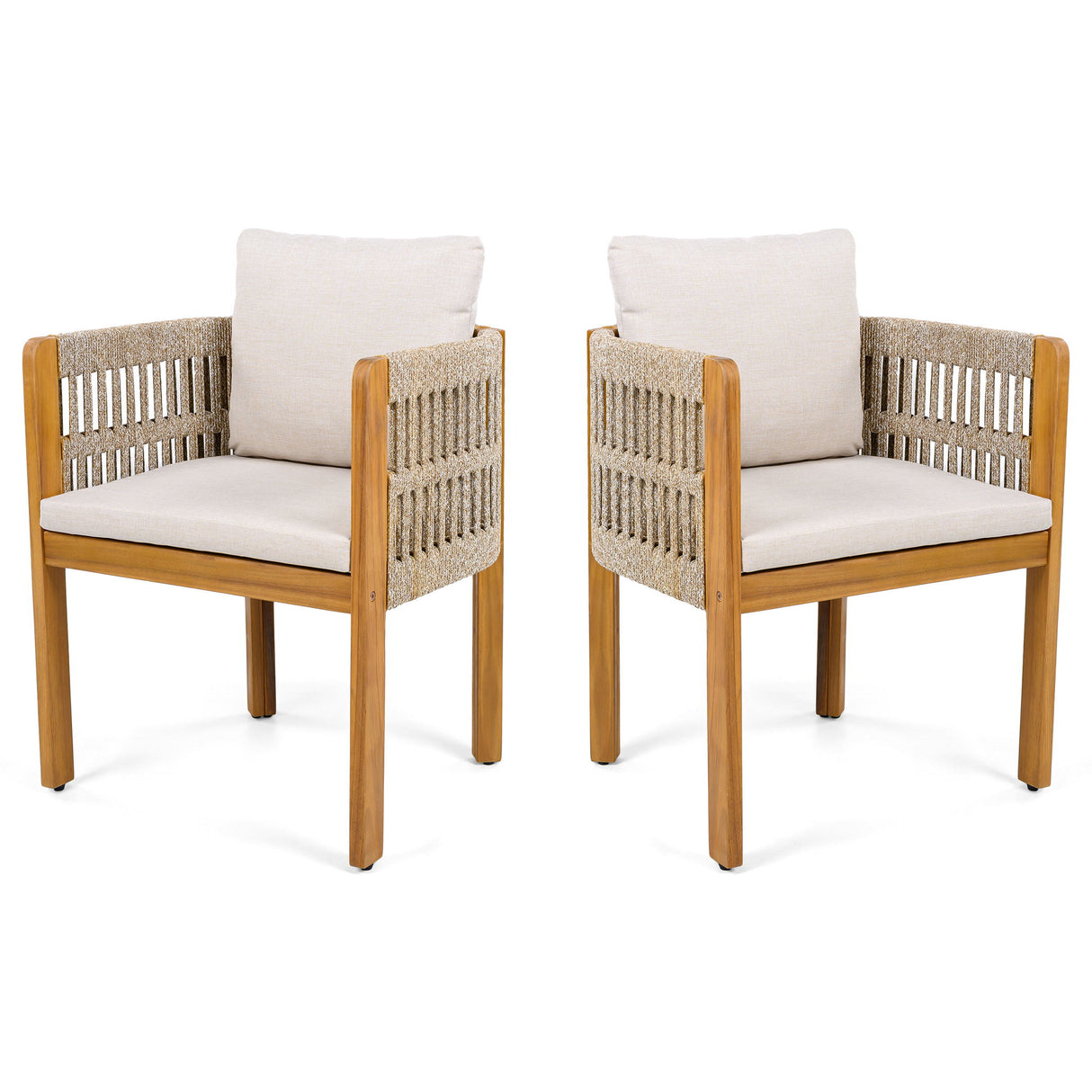 Outdoor Dining Chairs With Mix Rope Handles (Set of 2)