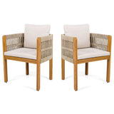 Outdoor Dining Chairs With Mix Rope Handles (Set of 2)