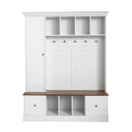 Hall Tree With Shoe Storage Bench, Entryway Coat Rack With 5 Hooks