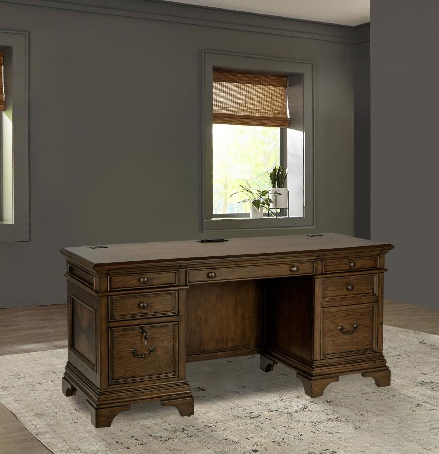 Hartshill 66-inch 5-drawer Credenza Office Desk Burnish Oak - 881282