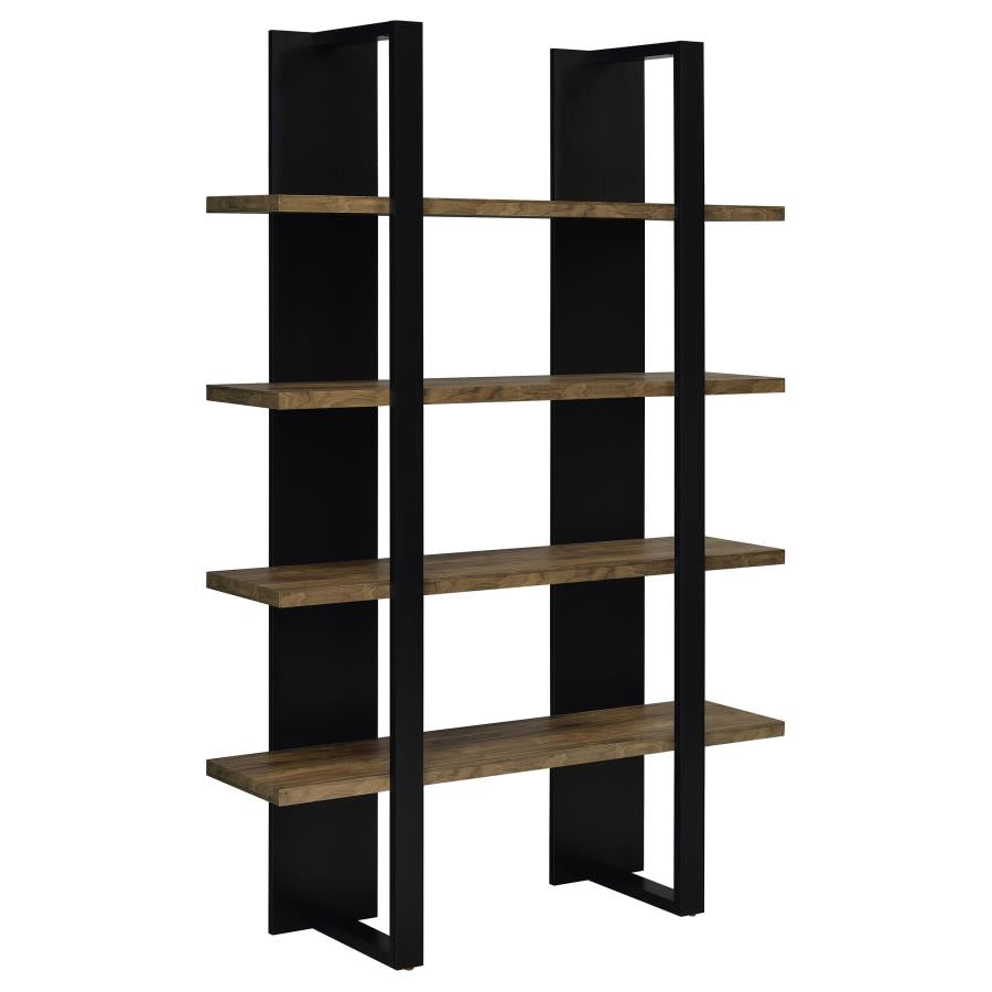 Danbrook 71-inch 4-shelf Bookshelf Black and Aged Walnut - 882036