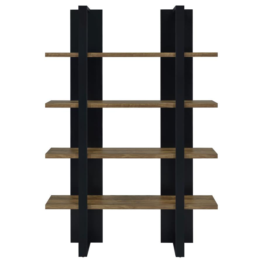 Danbrook 71-inch 4-shelf Bookshelf Black and Aged Walnut - 882036