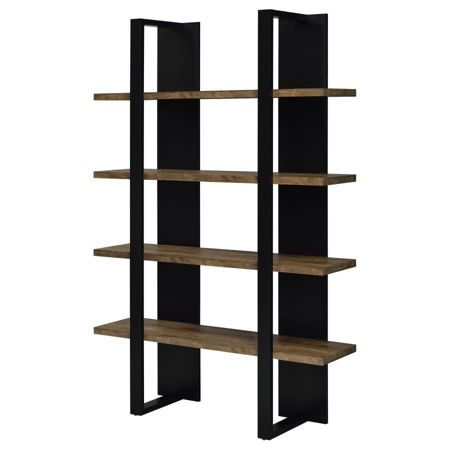 Danbrook 71-inch 4-shelf Bookshelf Black and Aged Walnut - 882036