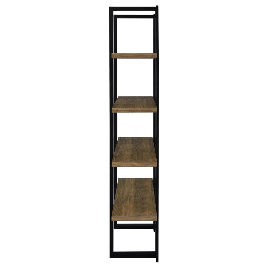 Danbrook 71-inch 4-shelf Bookshelf Black and Aged Walnut - 882036