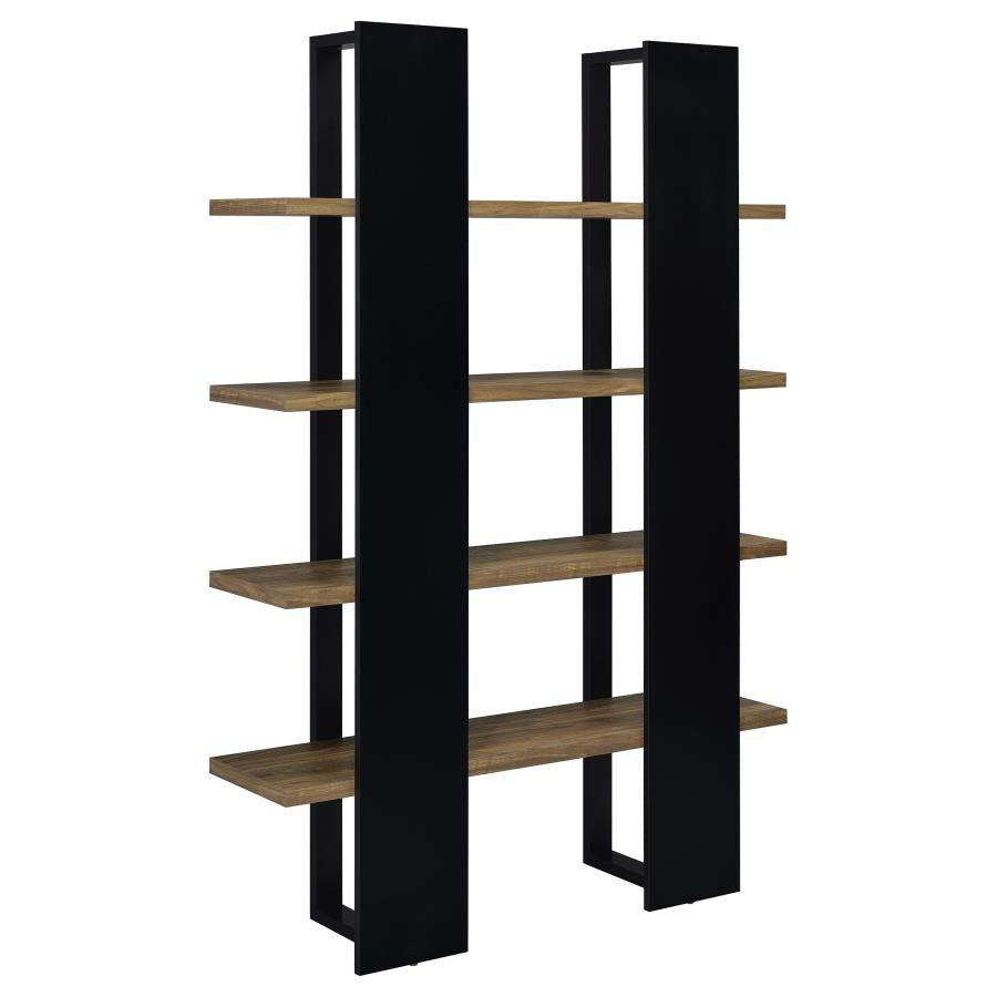 Danbrook 71-inch 4-shelf Bookshelf Black and Aged Walnut - 882036