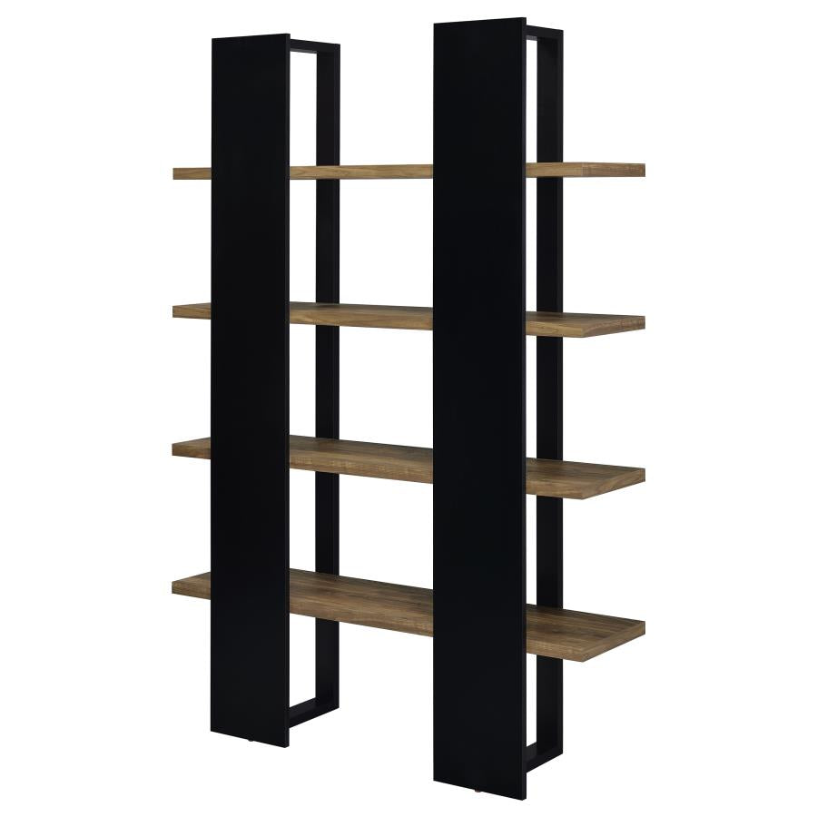 Danbrook 71-inch 4-shelf Bookshelf Black and Aged Walnut - 882036