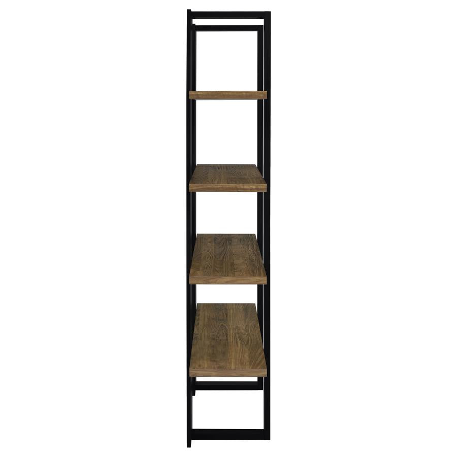 Danbrook 71-inch 4-shelf Bookshelf Black and Aged Walnut - 882036