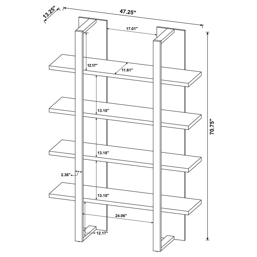 Danbrook 71-inch 4-shelf Bookshelf Black and Aged Walnut - 882036