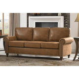 Sofa With Rolled Arms And Studs Trim - Brown