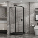 Corner Shower Enclosure, Double Sliding Door With Shower Base - Matte Black