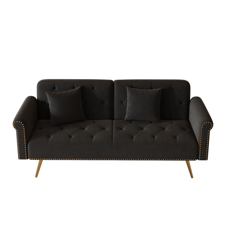 Luxurious Sofa Bed With Nail Head Trim And Matching Pillow