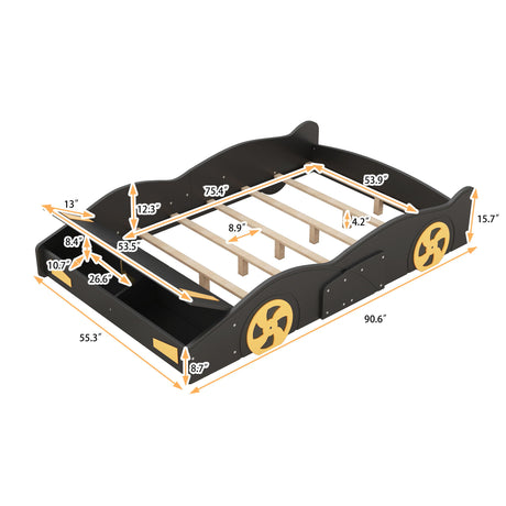 Race Car Shaped Platform Bed With Wheels And Storage