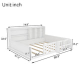 Platform Bed Frame With Guardrail, Storage Shelves & Bookshelf