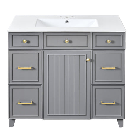 Bathroom Vanity With Ceramic Sink, Soft Close Doors, Adjustable Shelves