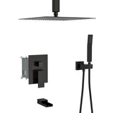 Modern Shower System With Waterfall Tub Spout, 12" Ceiling Mount Square Shower