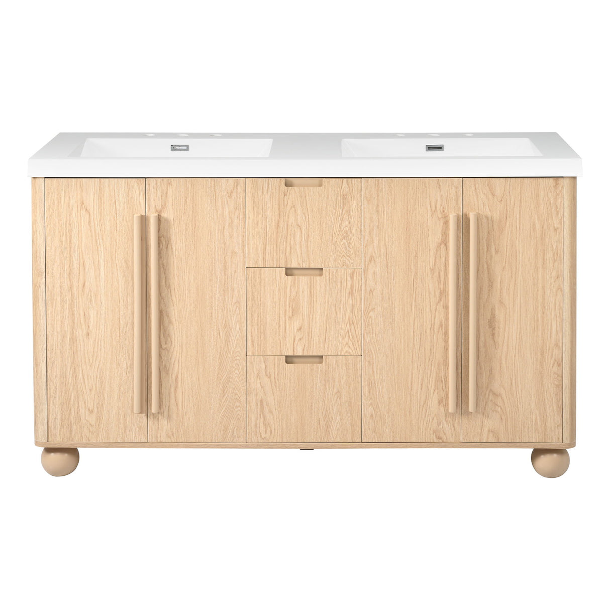Double Sink Bathroom Vanity With Sinks, Soft Close Doors & 3 Drawers - Wood