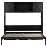 Full Size Murphy Bed With Storage Cabinets - Black