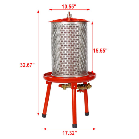 Hydraulic Fruit Wine Apple Press 5.3 Gallon / 20L For Wine Cider Making - Red