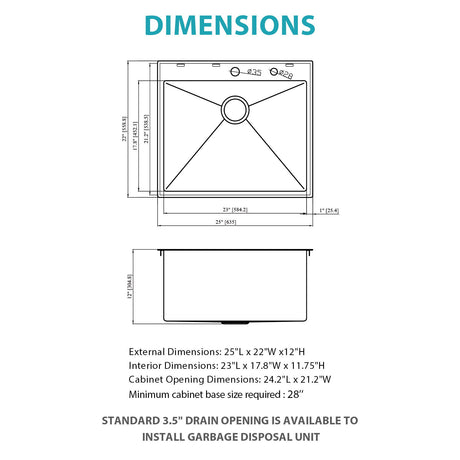 Topmount Kitchen Sink 16 Gauge, Single Bowl