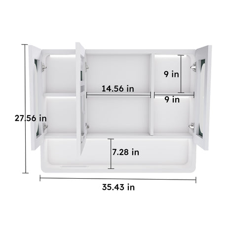 Wall Mounted Bathroom Mirror Cabinet With LED Lights, Anti Fog & Explosion Proof, Touch Control Medicine Cabinet, 3 Color Lighting - White