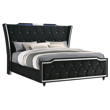 Mika - LED Upholstered Bed With Tufted Wingback Headboard And Ambient Lighting