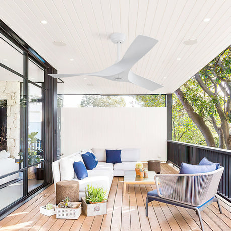 52" Ceiling Fan With Remote Control, Quiet Reversible DC Motor, For Indoor Outdoor Use - White