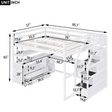 Loft Bed With Desk, Shelves, 2 Drawers, Storage Staircase