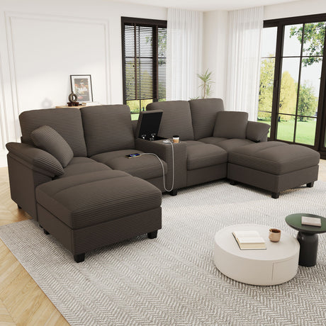 Modern U-Shaped Sectional Sofa With Storage Ottomans