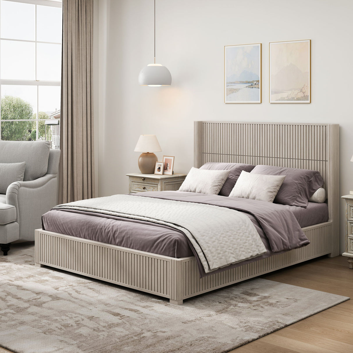 Platform Bed Frame With Headboard, Floor Standing Design