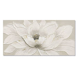 Lotus Flower Canvas Wall Art, Hand Painted Textured Floral Painting - Antique White