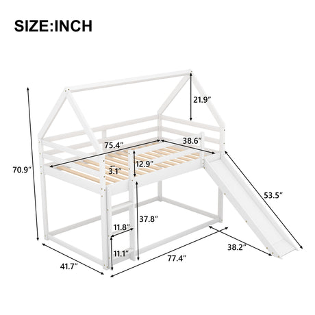 House Shape Bunk Bed With Slide And Ladder