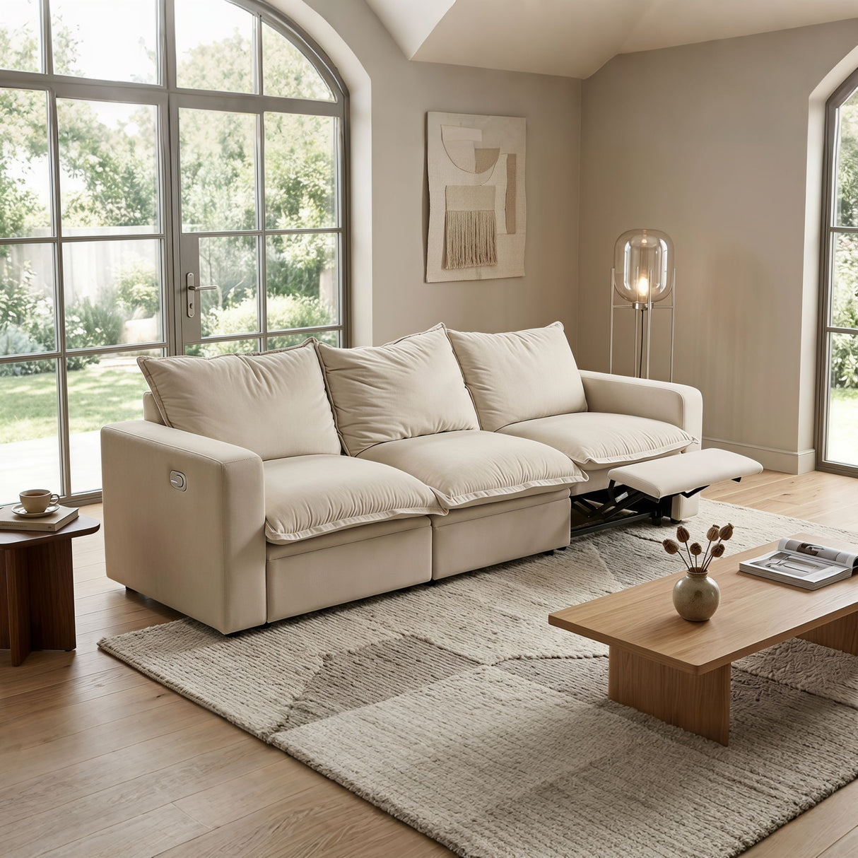 Plush Pillow Top Reclining Sofa, 3 Seat - Cream Beige