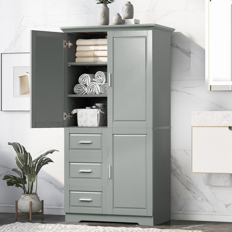 Tall And Wide Storage Cabinet With Doors, 3 Drawers